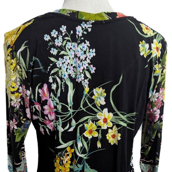 Johnny Was Janie Favorite Long Sleeve V-Neck Swing Tee Floral on Black - Picture 5 of 9
